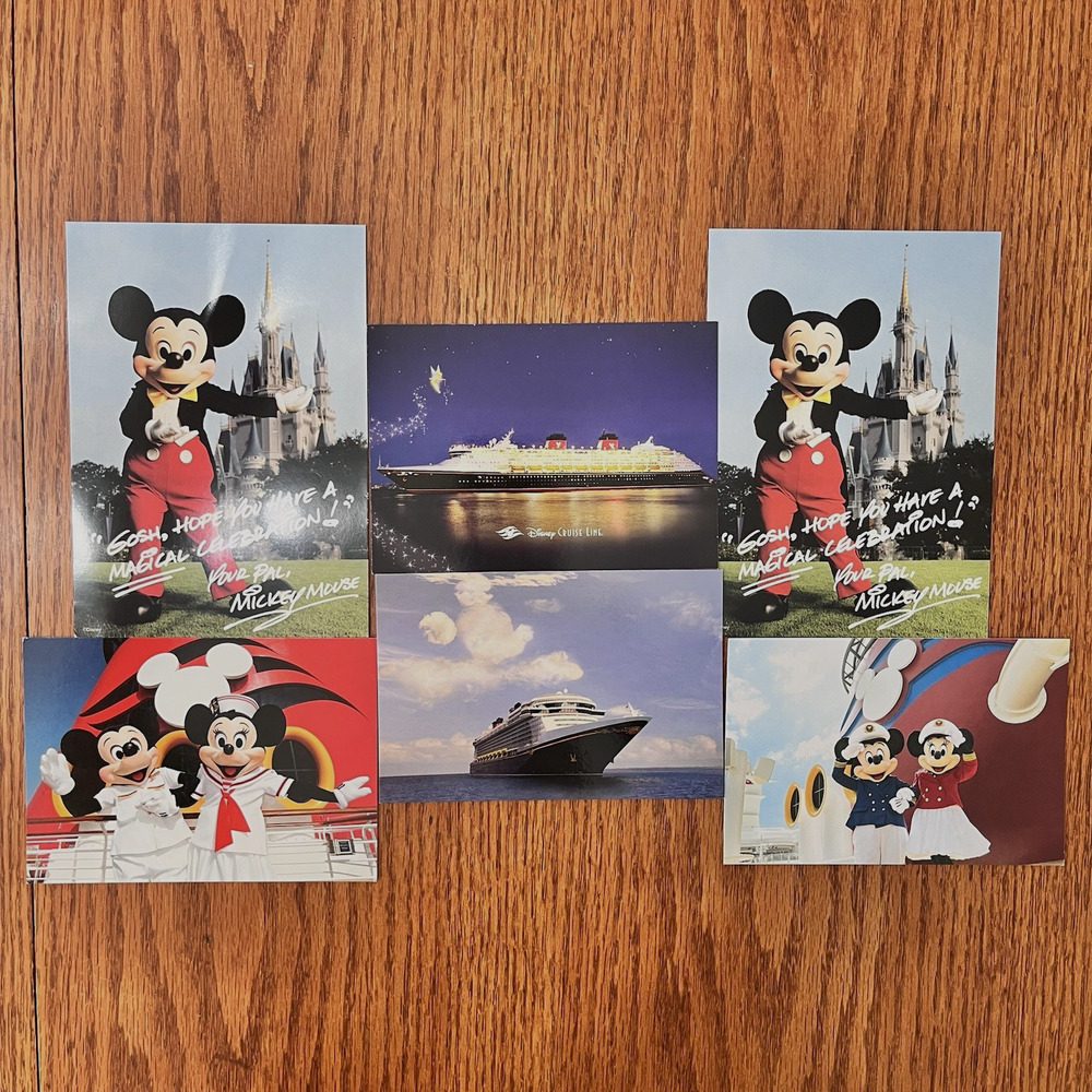 Lot of 6 Disney Cruise Line Traveling Post Cards Mickey Minnie Mouse DCL